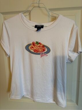 Just Polly NY White Graphic 'Pasta' sleep Tee